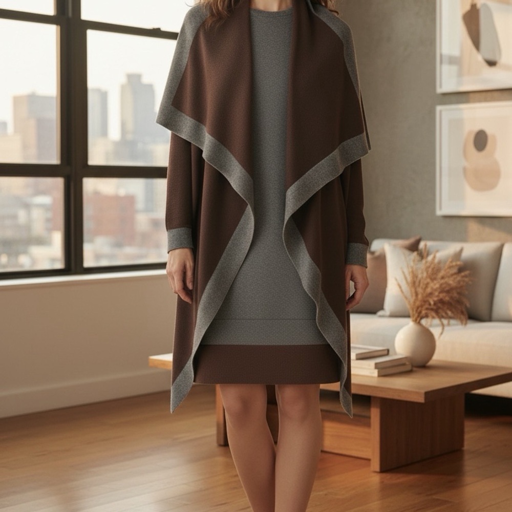 St. John Collection Gray/Brown color block hem Midi Dress - Picture 13 of 13